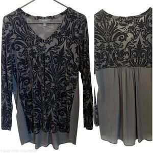 Karen Kane Size M Black Velvet Blackout‎ Chiffon Long Sleeve Tunic Whimsigoth